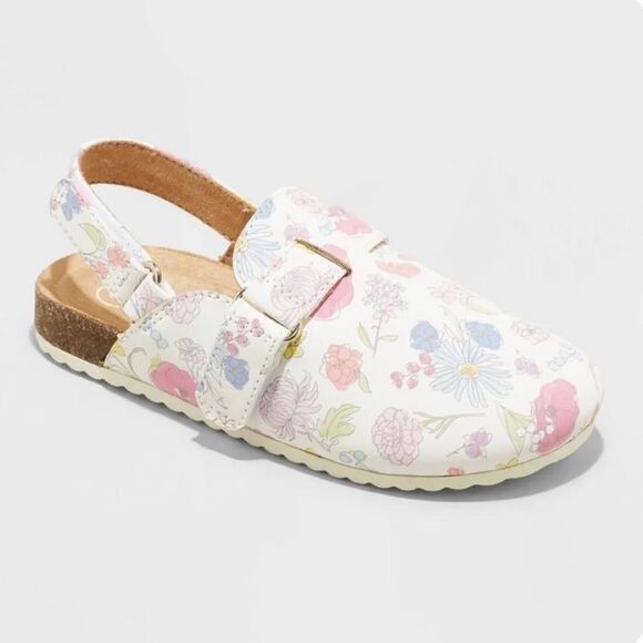 Marley Floral Clogs Girl’s 12 White Pastel Shoes Adjustable Adjustable School - Picture 1 of 10